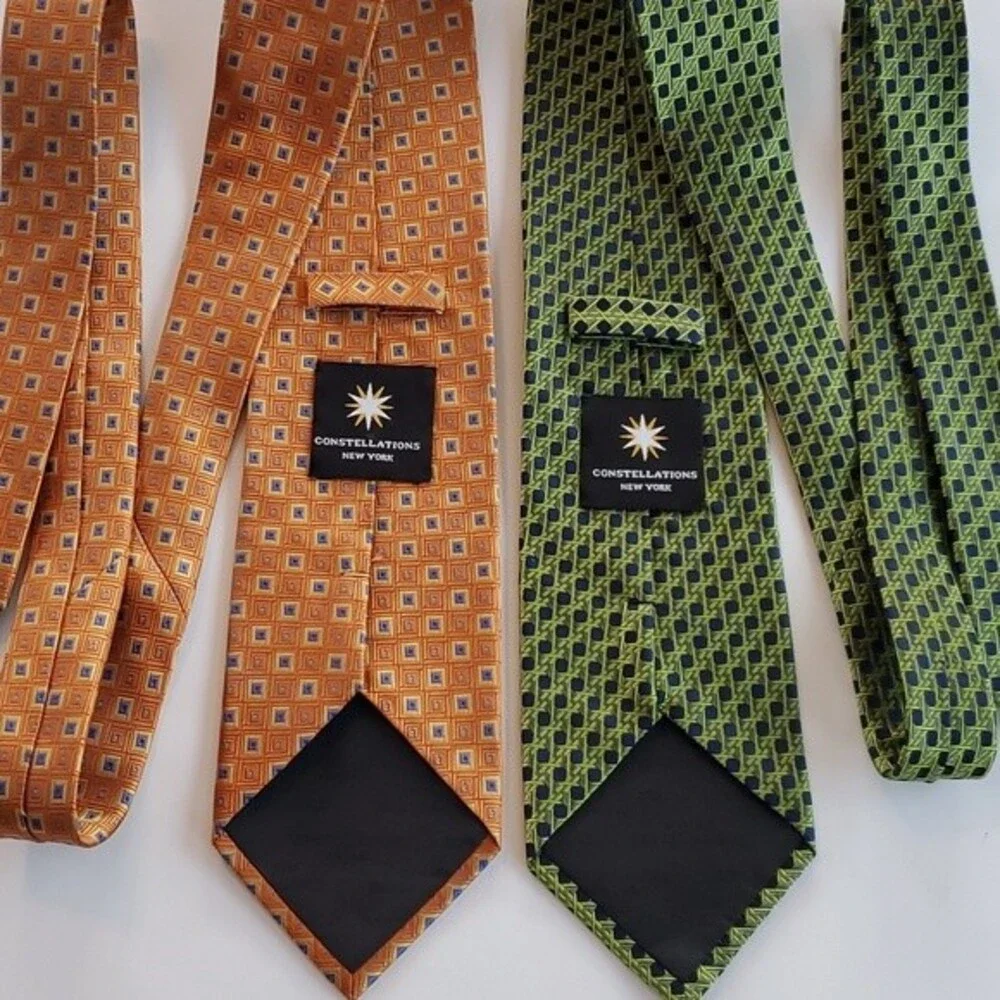 PAIR OF CONSTELLATIONS NEW YORK GEOMETRIC SILK MEN'S TIES 3.75